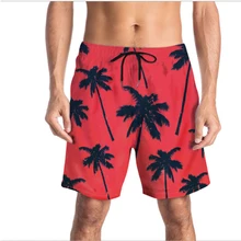 Летние пляжные шорты, мужские шорты с принтом в виде листьев, быстросохнущие повседневные пляжные шорты для мужчин, мужские шорты с эластичной резинкой на талии