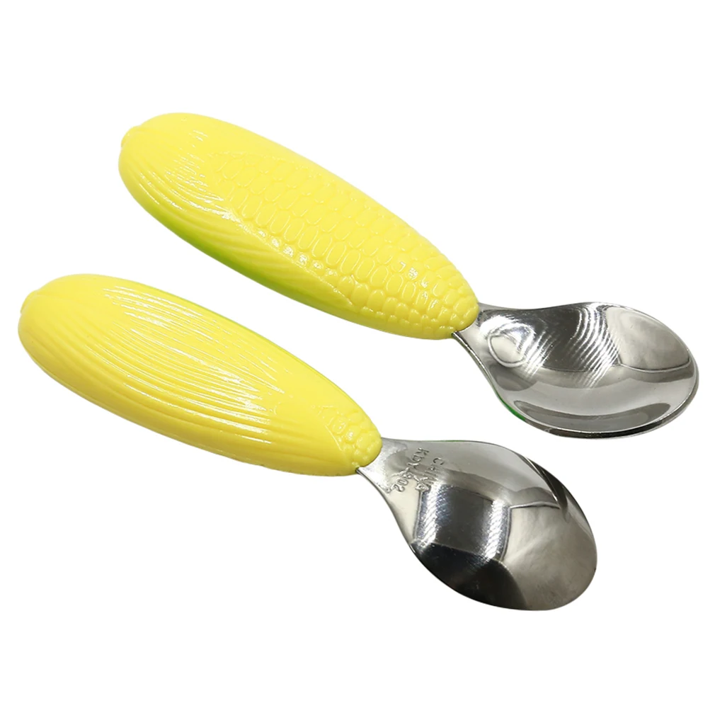 1 Набор, детская посуда с ручкой в виде кукурузы, столовые приборы для кормления, набор ложек-вилок с гладкими краями, столовые приборы для малышей