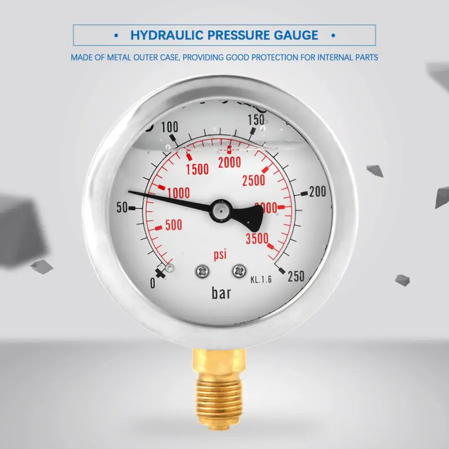 Манометр 0 250 бар 3750PSI G1/4 63 мм гидравлический с циферблатом|Манометры| |