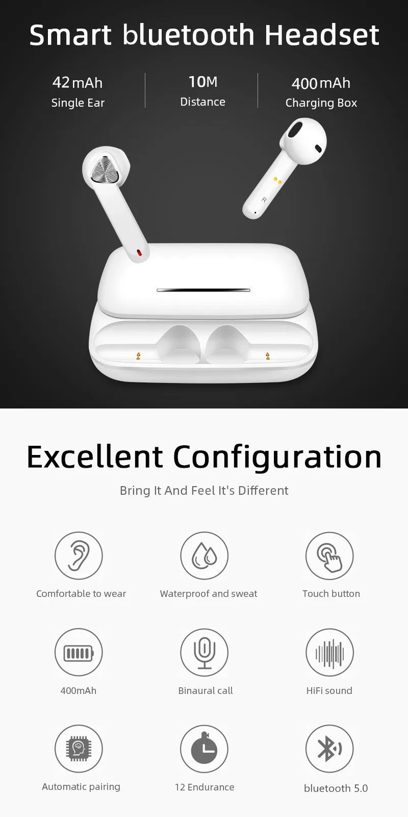 LEORY BE36 TWS Bluetooth 5,0 Наушники Hi-Fi бас наушники коснитесь сенсорные водонепроницаемые спортивные гарнитуры с выдвижным беспроводным зарядным устройством