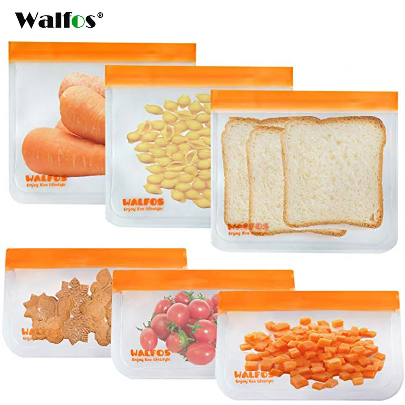 Walfos Food Storage Bag Reusable Freezer Bag Ziplock Bag Leakproof Top Silicone Bag Zero Waste Kitchen Organizer FDA BPA Free