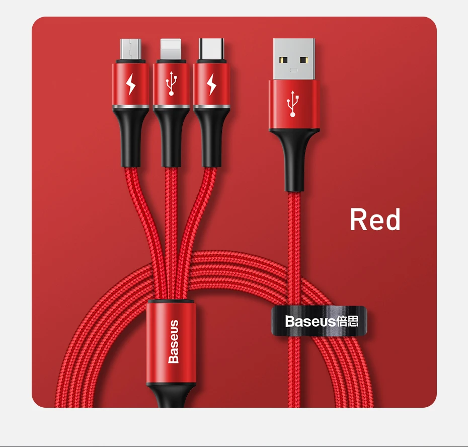 Baseus 3 в 1 USB кабель для iPhone светодиодный 3в1 мульти Micro usb type C кабель для samsung S10 мобильный телефон Быстрая зарядка зарядное устройство Шнур
