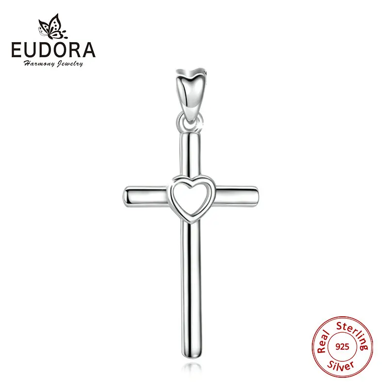 Eudora, Стерлинговое Серебро 925 пробы, подвеска в виде креста, ожерелье в форме сердца, простые серебряные ювелирные изделия с бесплатной коробкой для подарка подруге D431 - Окраска металла: only pendant