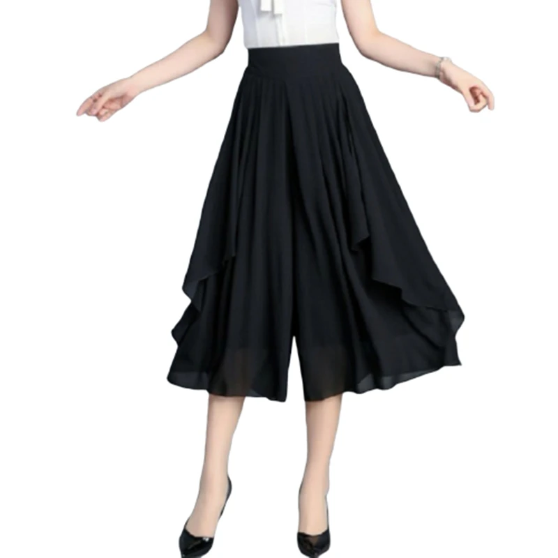 Elastic High Waist Slim Elegant Chiffon Capris female pants Skirts Women Summer Wide Leg Medium Long Leisure Loose Trousers Elastic High Waist Slim Elegant Chiffon Capris female pants Skirts Women Summer Wide Leg Medium Long Leisure Loose Trousers