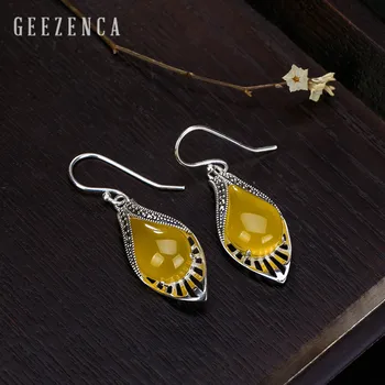

925 Sterling Thai Silver Colour Gemstone diamond-shaped Drop Earrings Handmade Mosaic Craft Vintage Dangle Earring Women Party