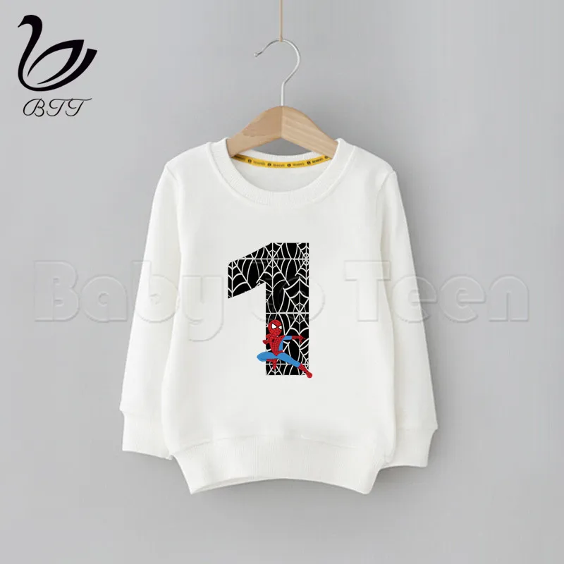 

Kids Happy Birthday Spiderman Cartoon Number 1-9 Print Hoodies Sweatshirts Hooded Boys Children Sweatshirt Casual Sweatshirts
