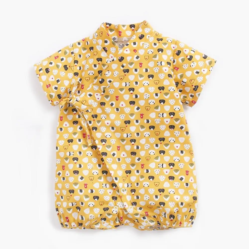 Детская соединенная одежда Детские прыгунки летние Мультяшные детские комбинезоны пижамы в стиле ретро кружева хлопок новорожденный комбинезон - Цвет: BRS9039-YE