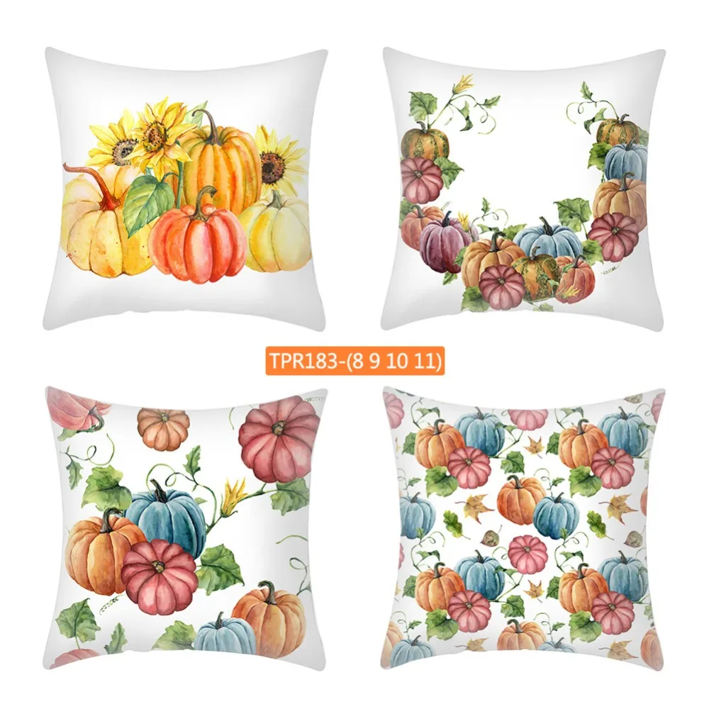 4 Pcs 18*18in Halloween Pillow Covers Pumpkin Decorative Throw Pillowcase/Pumpkin face Peach Skin Velvet for Home Car Sofa Decor
