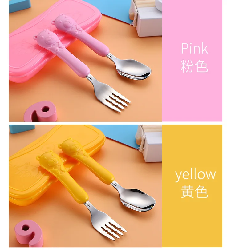 CHILDREN'S Tableware 304 Stainless Steel Cartoon ABS Handle Spoon Fork Baby Food Supplement Young STUDENT'S Portable Tableware