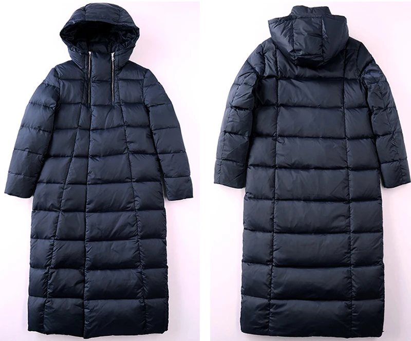 Elifashion, новинка, европейский и американский стиль, с капюшоном, белый утиный пух, куртка для женщин, приталенный, удлиненный, утолщенный, модный
