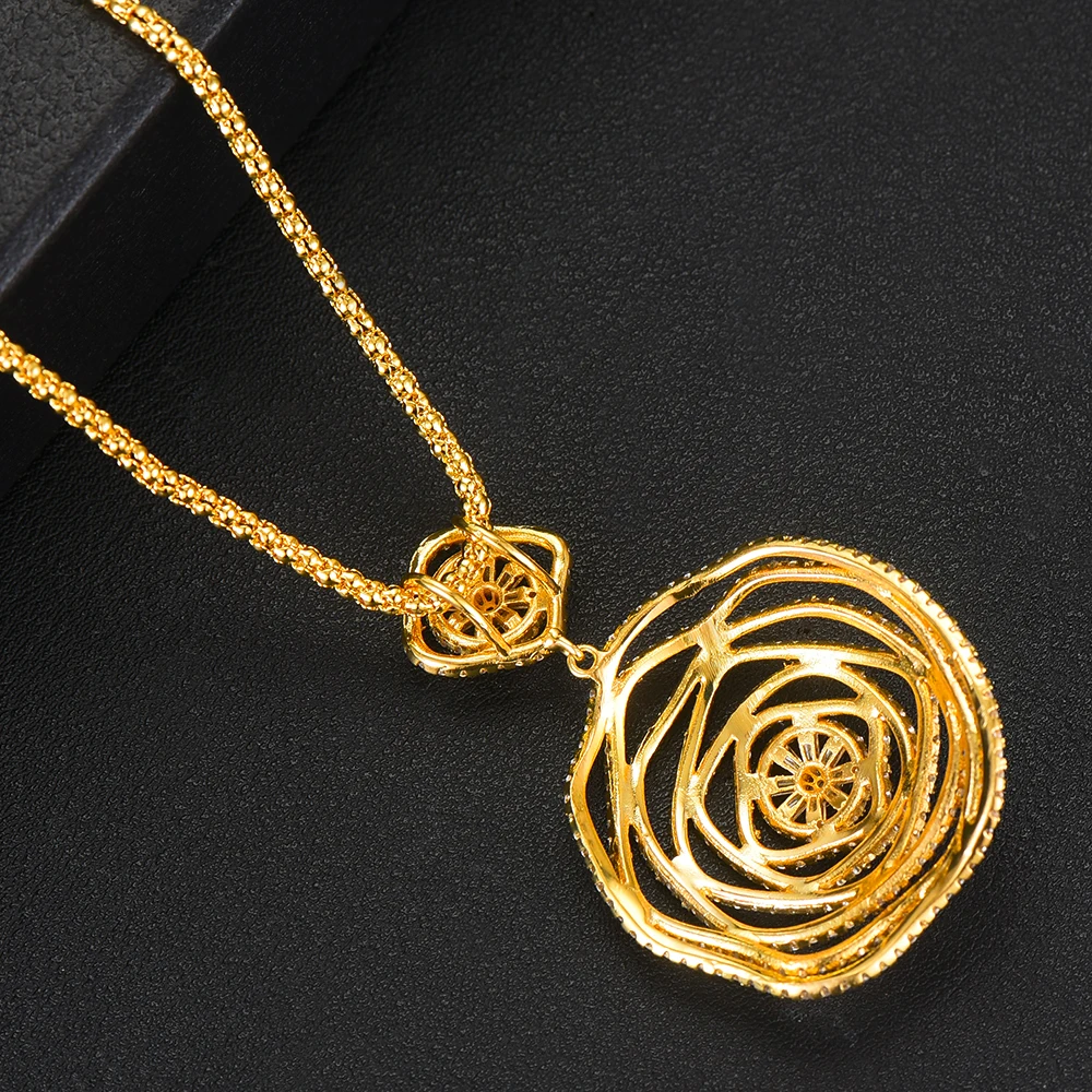 missvikki 2PCS Hot Luxury Dubai Bridal Wedding Round Pendant Earrings Necklace Jewelry Set Super CZ New Design Fashion Jewelry