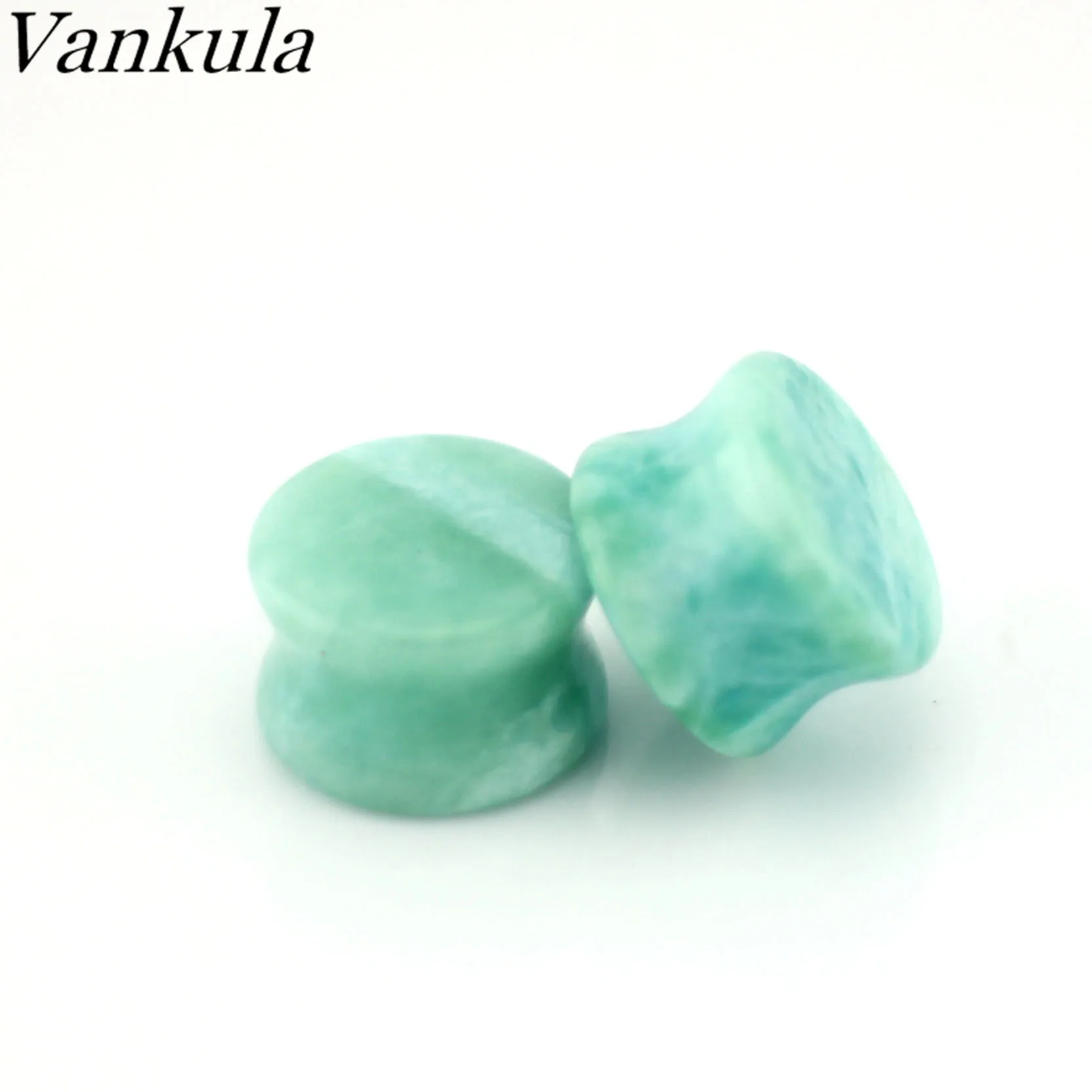 Vankula 2pcs Natural Stone Ear Tunnel Plug Ear Expender Amazonite Body Piercing Jewelry Earring Gift