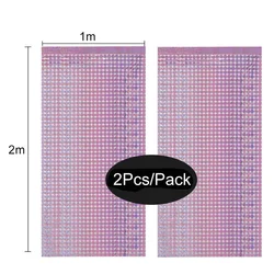 Set of 2 Sparkling Glitter Backdrop Curtains - Silver & Rose Gold - 1x2m (Pink)