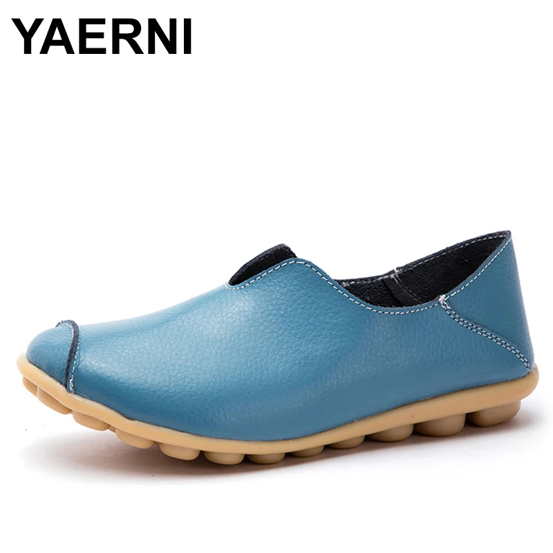 

YAERNI Women's Leather Flat Shoes 2019 Fashion Shoes Four Seasons Moccasins Breathable Non-Slip Massage Ballet Flat ShoesE1299