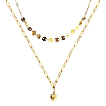 

2020 New Fashion Double layer Sequins Choker Necklaces For Women Heart Pendant Necklaces Charms Jewelry