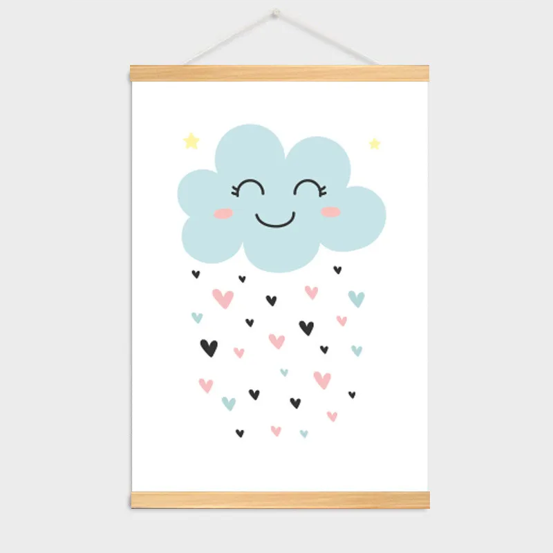 

Kawaii Summer Rabbit Starry sky Posters Hanger Nordic Kids Room Decor Cartoon Scroll Wall Art Wooden Framed Canvas Painting