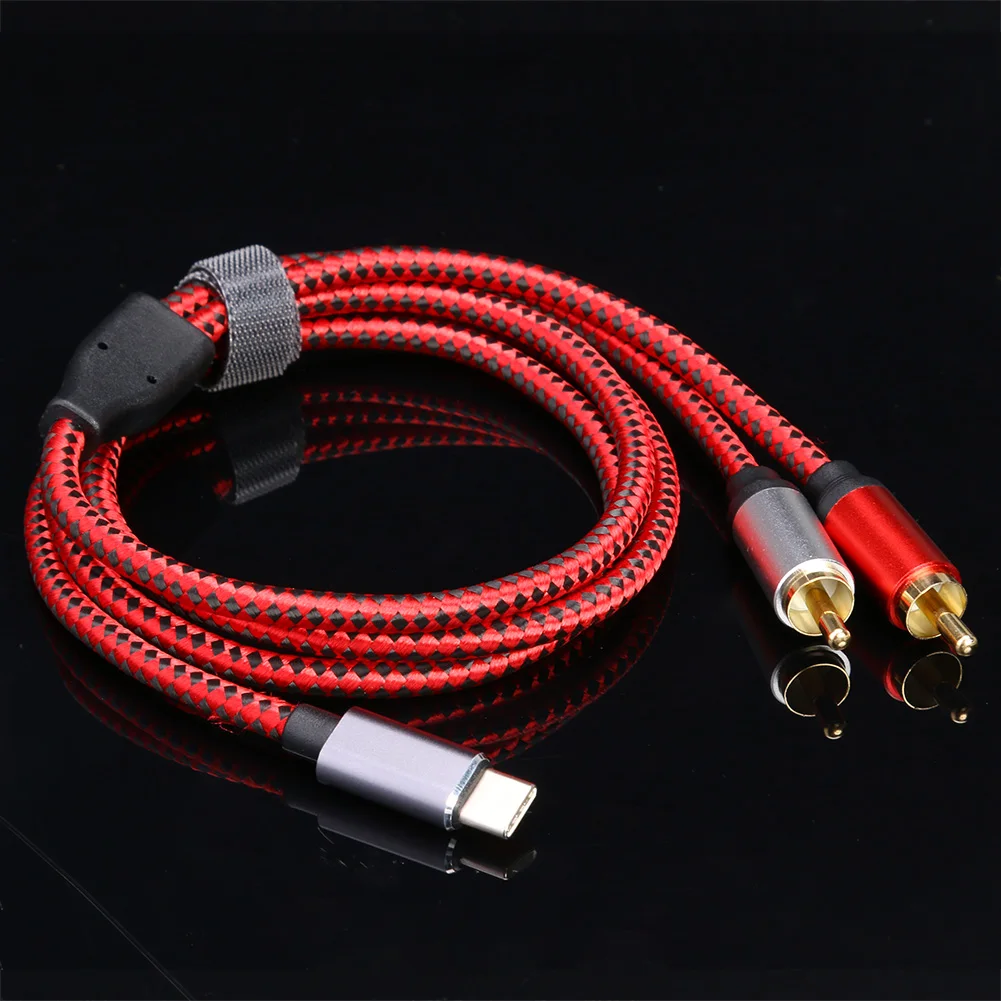 Аудиокабель с разъемом USB Type C на 2 штекера RCA изящный дизайн прочный аудиокабель