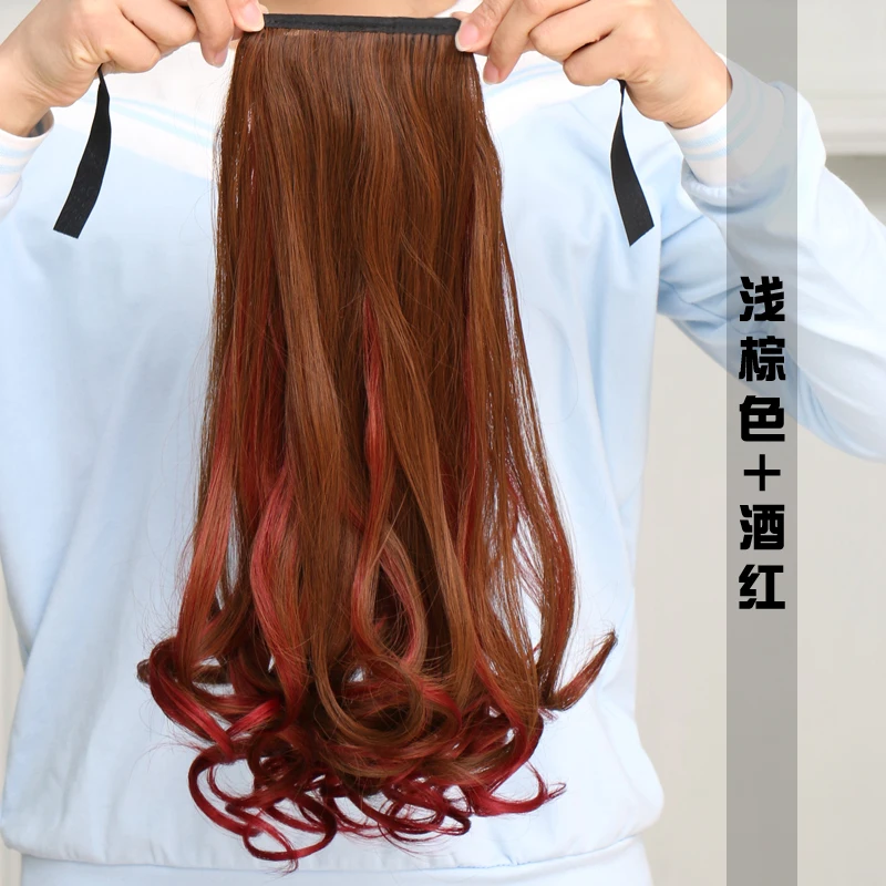 periwig madam long curly hair big wave highlights Bind belt type invisibility gradient ramp reality natural Color Son ponytail - Цвет: 7