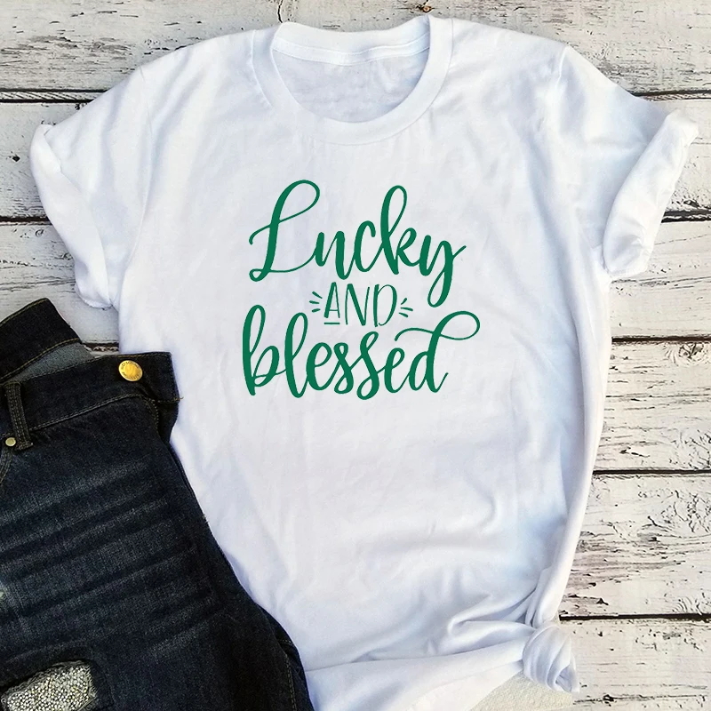 

Shamrock Graphic T Shirts Streetwear Harajuku Tee 90s Print Lucky Blessed Graphic Tees Women St Patrick's Day 2020