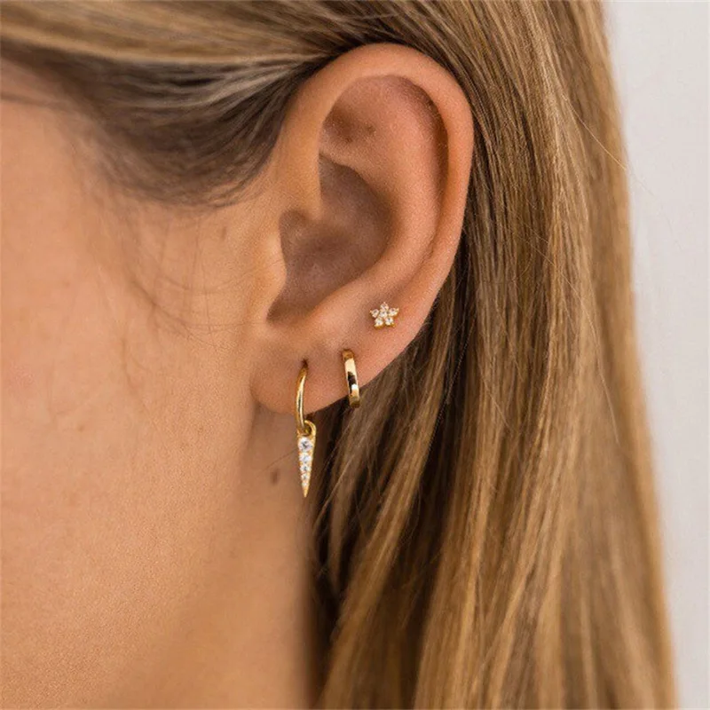 

1 pair 925 Sterling silver triangle Hoop earrings for women new geometry Accessories CZ Circle Minimalist Jewelry