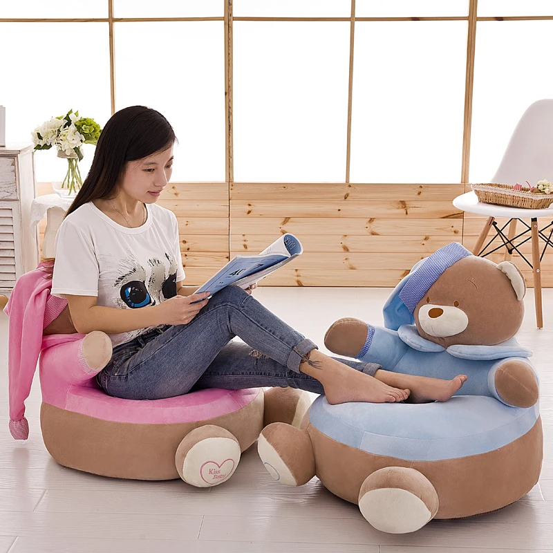Милое детское мягкое кресло для дивана, плюшевое Детское Кресло-мешок, стул, удобная игрушка, плюшевые стулья с мультяшным медведем, моющиеся только чехол без наполнения