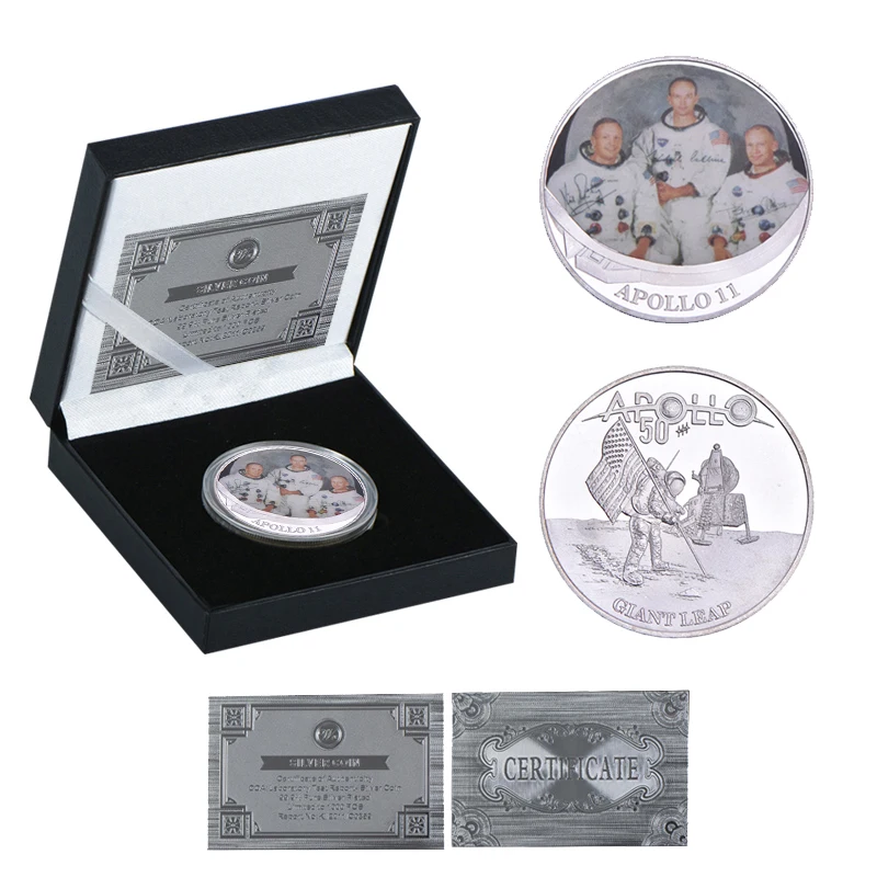 coin3 with box WR Apollo 11 50th Anniversary серебряные коллекционные монеты с держателем для монет оригинальная монета для вызова медаль США коллектор дропшиппинг - Цвет: coin3 with box