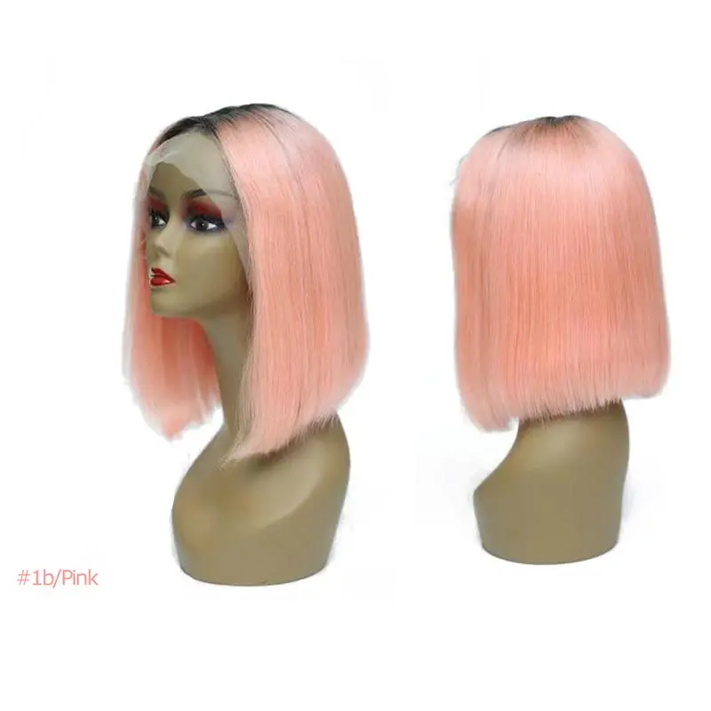 1b-pink Bob Lace Front Wigs 13X4 Human Hair Wigs 613/Red/Blue/Black/Purple/Pink/Yellow Ombre Short Bob Wigs Human Hair Wigs - Цвет: 1b-pink