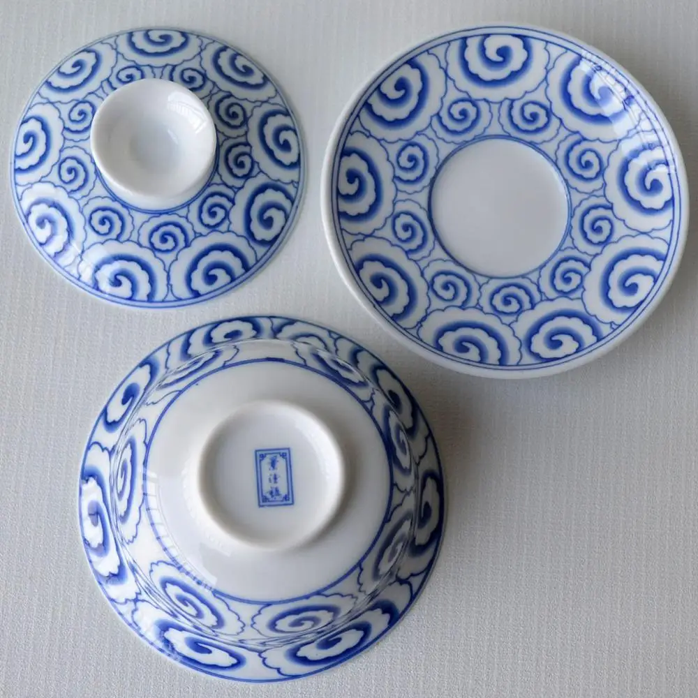 Чайные чашки Gaiwan 150 мл синие и белые столовые приборы Цзиндэчжэнь китайский