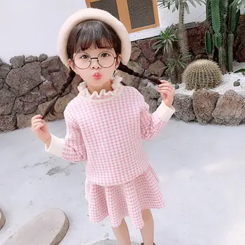 

2020 baby Girls Knitting Clothing Set plaid Sweaters+skirts Kids Girl Autumn Winter Fashion Suits Children Knit Clothes