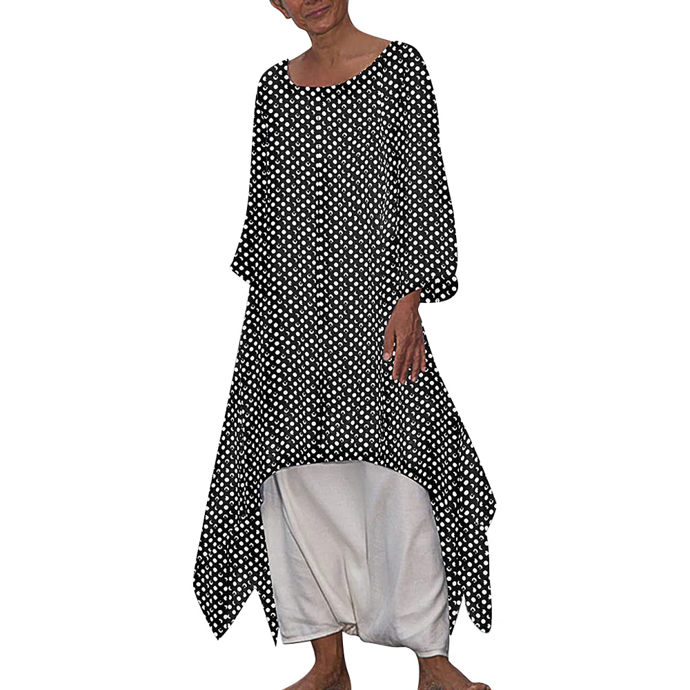 

Fashion Polka Dot Dress Women Long Sleeve Boho Dress Vintage Ladies Maxi Dresses Casual Flare Sleeve Long ropa mujer wild D30
