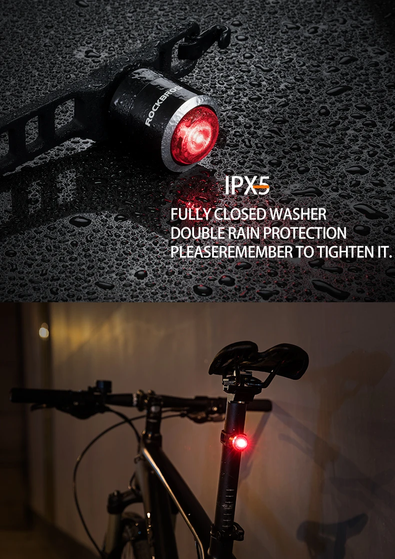 ROCKBROS Waterproof 30 LED Bicycle Rechargeable 8 Hours Rear Taillight  Cycling Bike Fog Safety Warning Red Lamp Tail Light