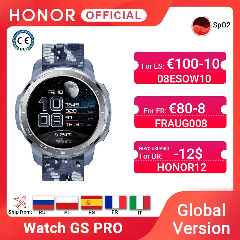 New Global Version Honor Watch GS Pro Smart Watch 1.39'' AMOLED Screen Heart Rate Monitoring Blood Oxygen Bluetooth Call 5ATM