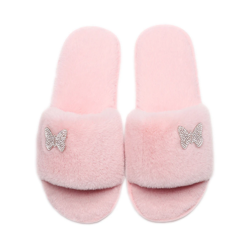 

Women Slippers Fuzzy Slides Cartoon Puppy Decor Faux Fur Sandals Designer Fluffy Slippers Ladies Platform Fur Shoes New Arrival
