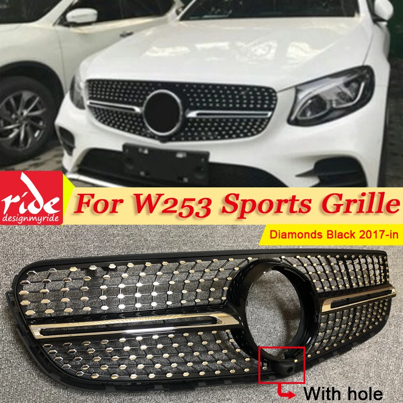 W253 бриллианты Передняя решетка гриль без знака для Mercedes GLC класс GLC250 GLC350 GLC400 ABS черные решетки с камерой