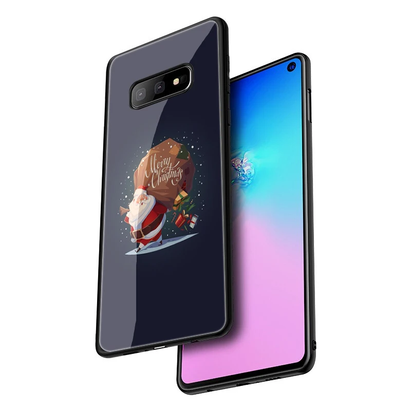 EWAU Санта Клаус закаленное Стекло чехол для телефона чехол для Galaxy S7 край S8 9 10 Plus, Note 8, 9, 10, A10 20 30 40 50 60 70