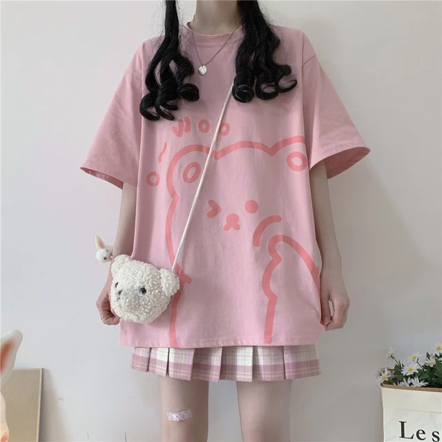 PoLo Shirt Summer Casual Short T Shirt Korean Style Harajuku Cute Teddy  Bear Embroidered T Shirt Super Short Women's T Shirt Top - AliExpress