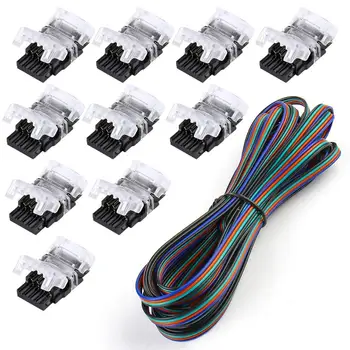 

10 Pack 4 Pin LED Connector for Waterproof 10mm RGB 5050 LED Strip Lights, Strip to Wire Quick Connection jk1150