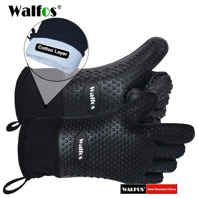 Walfos 1 Piece Long Silicone Kitchen Gloves Grill Gloves Heat Resistant Cooking For Grilling Microwave Oven Mitts