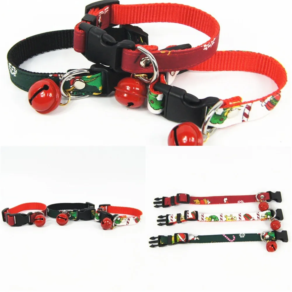 

Miflam Christmas Collar With Bell For Small Dogs Teddy Carton Collar Cat Printing Collar With Carabiner Pet New Year Accessories