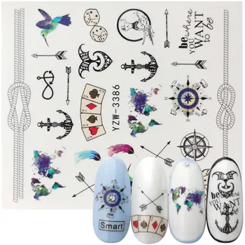 

1 Sheet Water Transfer Nail Art Sticker Mixed Poker Feather Compass Decal Slider Wraps Tips Decor DIY Manicure 2020 New Arrival