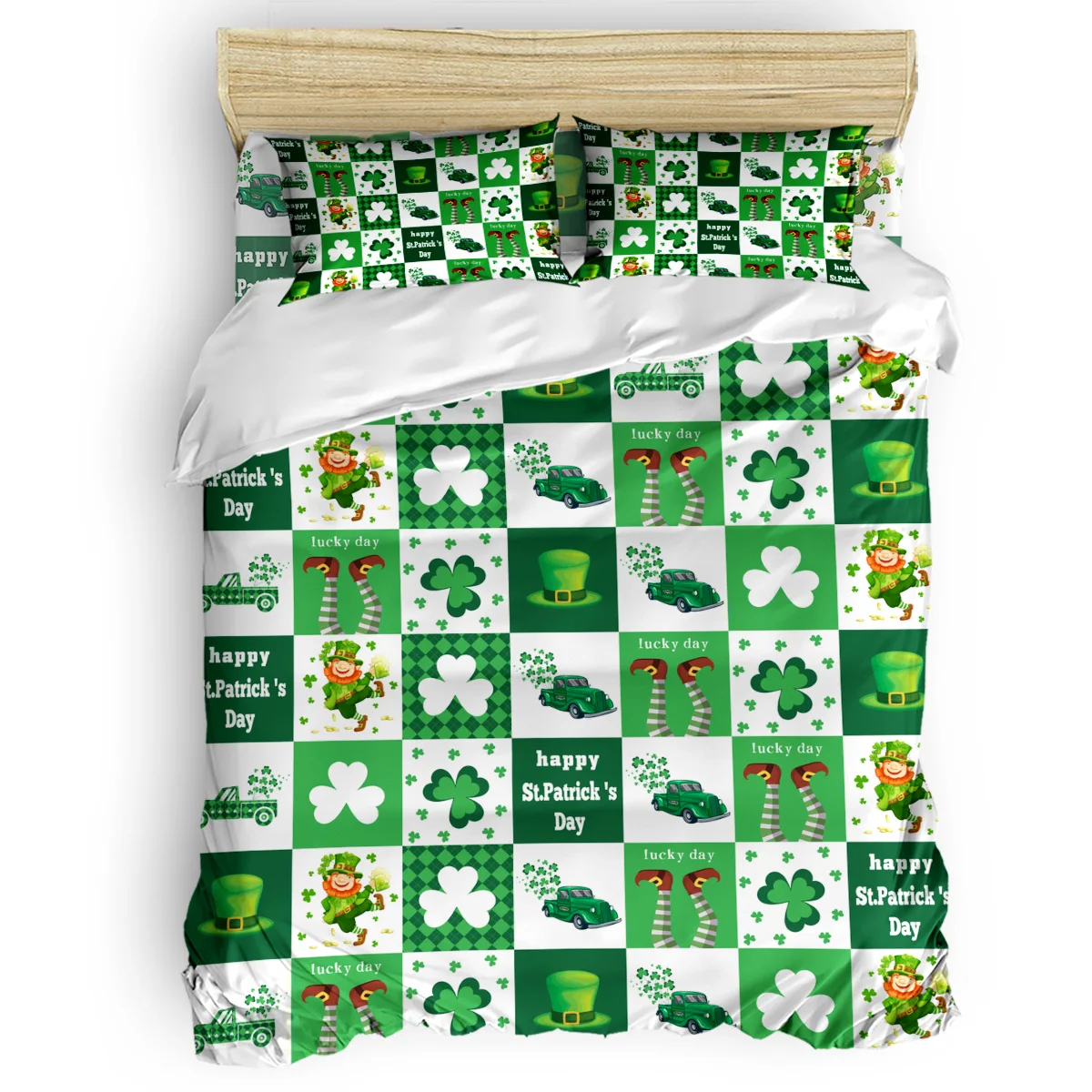 

St. Patrick'S Day Green Truck Carrying Shamrocks Pattern Duvet Cover Set 3/4pcs Bedding Set Bed Sheet Pillowcases Cover Set