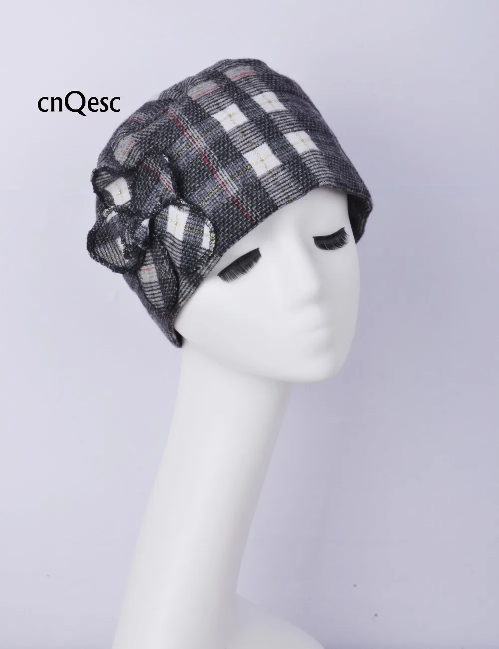 Серая модная клетчатая хлопковая шапка skullies женская зимняя шапка Дерби