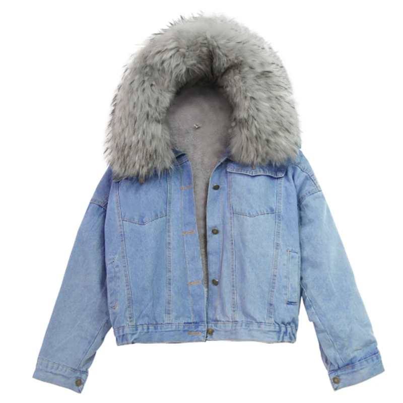 Fashion Tide New Autumn And Winter Fashion Wild Single-breasted Loose Cotton Suit Plus Velvet Thick Denim Jacket Female PA791