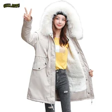 Winter Jacket Women Wool Liner Padded Jackets Outwear Plus Size Slim Warm Waterproof Parka Mujer Fur Collar Hooded Coat Female