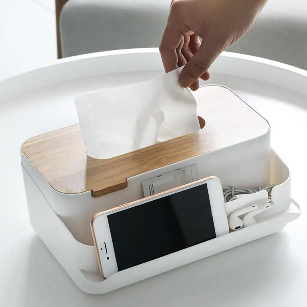 

Multi-purpose Tissue Box Holder Wooden Cover Desktop Storage Boxes Remote Control Holder For Home Office Fast Transportation