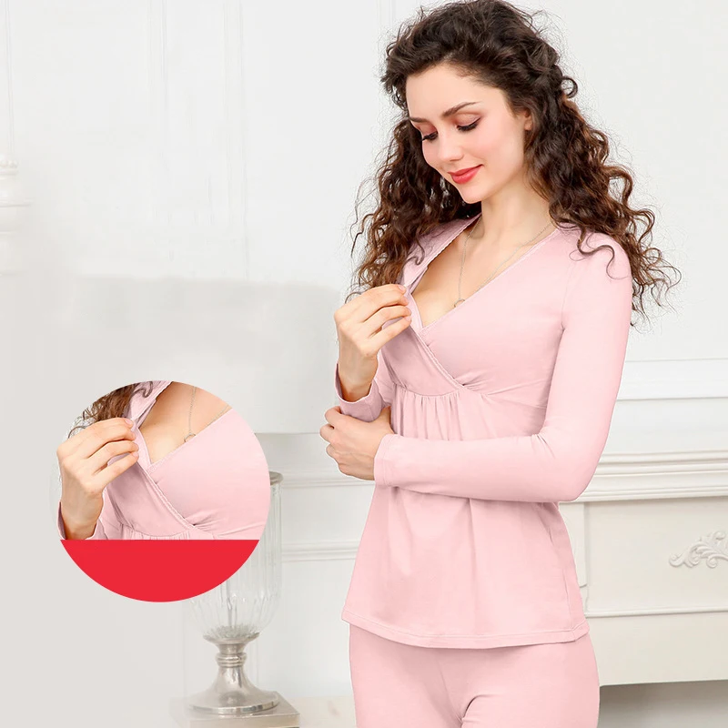 Maternity Suit Lactating Garment Warm Underwear for Pregnant Women Thermal Underwear Ultra-fine Modal Fabric Slim Bodysuit