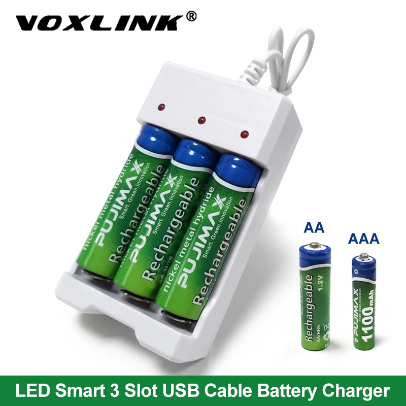 

VOXLINK USB Battery Charger 3slots With USB cable For AA/AAA Rechargeable Batteries Charger For remote control microphone camera