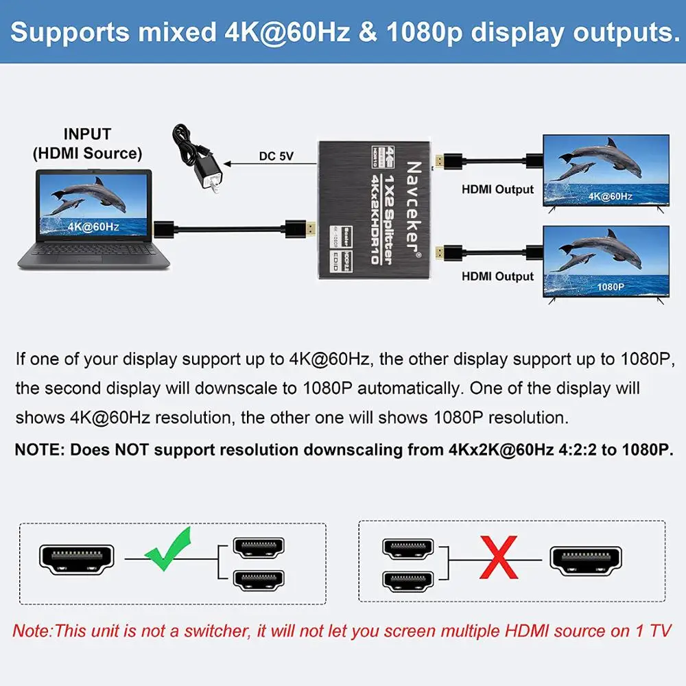Новый разветвитель 4K 60 Гц HDR HDMI 2 0 1x2 2.0 Поддержка HDCP UHD переключатель коробка для