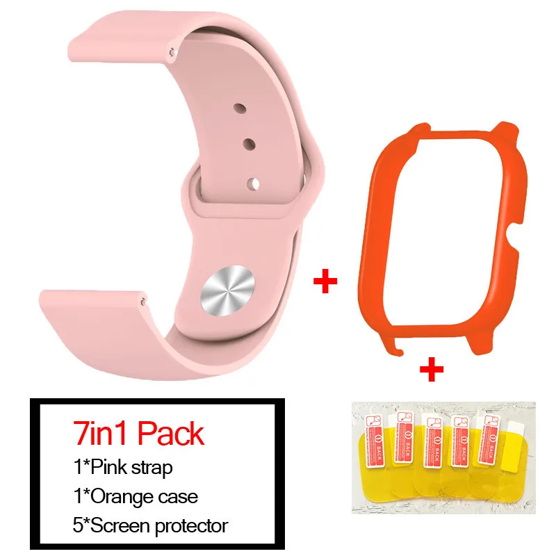 pink-orange 7в1 умные часы аксессуары для Huami Amazfit GTS ремешок силиконовый Смарт Браслет полосы для Amazfit gts чехлы Защита экрана - Цвет: pink-orange