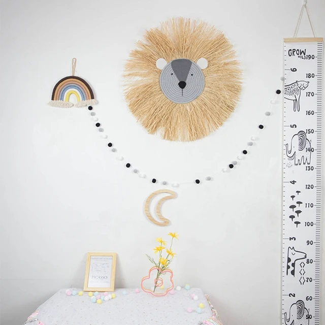OOTDTY Nordic Style Cartoon Lion Wall Hanging Toy Handmade Cotton Thread Weaving Animal Head Ornament Kids Girls Room Decor 5